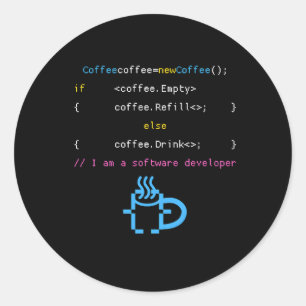 Pegatina Redonda Código De Programación Pc Programa Wifi Café Inter