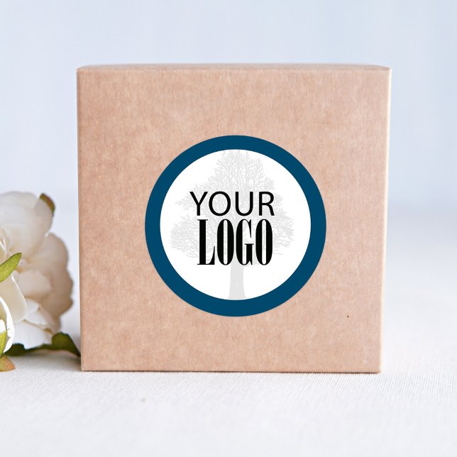 Pegatina Redonda Código QR Añadir un logotipo sencillo (Add your logo blue and white business sticker. )