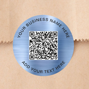 Pegatina Redonda Código QR Azul de Negocios