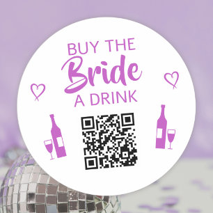 Pegatina Redonda Código QR Comprar una Bebida a la Novia Morado Des