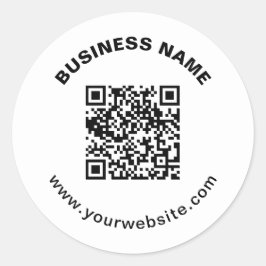 Pegatina Redonda Código QR con nombre de empresa texto circular en 