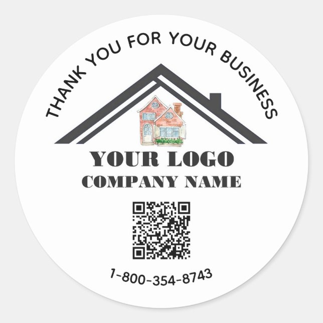 Pegatina Redonda Código QR de agradecimiento empresarial con logoti (Anverso)