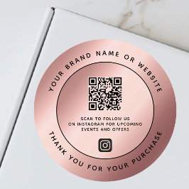 Pegatina Redonda Código QR de agradecimiento metálico de rosa de lu