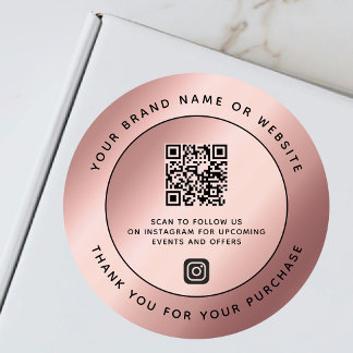 Pegatina Redonda Código QR de agradecimiento metálico de rosa de lu