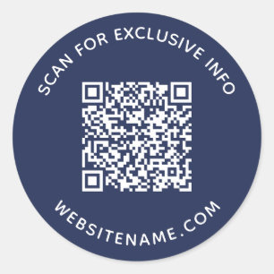 Pegatina Redonda Código QR de empresa Texto personalizado Azul mari