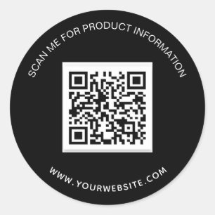 Pegatina Redonda Código qr de información comercial en blanco negro