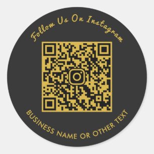 Pegatina Redonda Código QR de Instagram con letra script de oro neg
