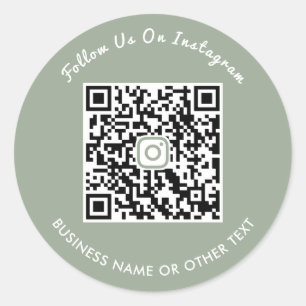 Pegatina Redonda Código QR de Instagram con letra Script Verde Sage