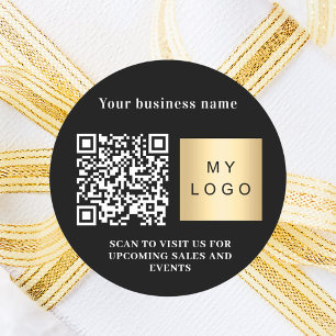 Pegatina Redonda Código qr de logotipo blanco negro de nombre de ne