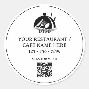 Pegatina Redonda Código QR de logotipo de restaurante o café person