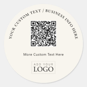 Pegatina Redonda Código QR de Logotipo Empresarial de Marfil Simple
