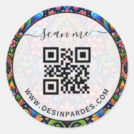 Pegatina Redonda Código QR de negocio personalizado y sitio web