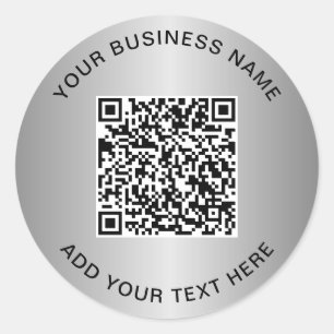 Pegatina Redonda Código QR de Negocios Plata
