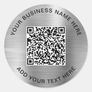 Pegatina Redonda Código QR de Negocios Plata