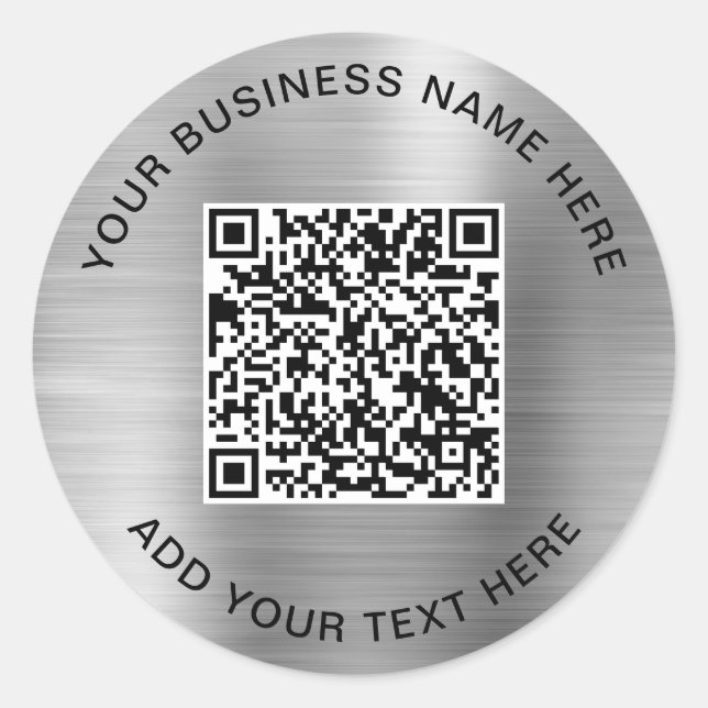 Pegatina Redonda Código QR de Negocios Plata (Anverso)