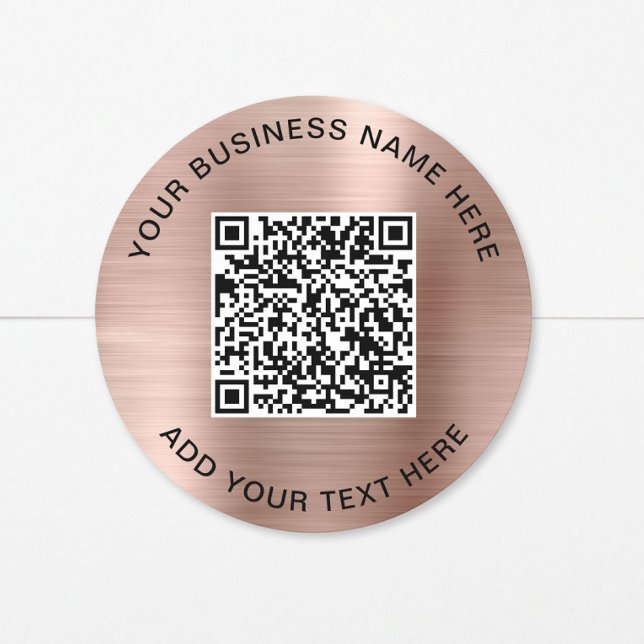 Pegatina Redonda Código QR de Negocios Rosa Dorado (Business QR Code Rose Gold Classic Round Sticker)