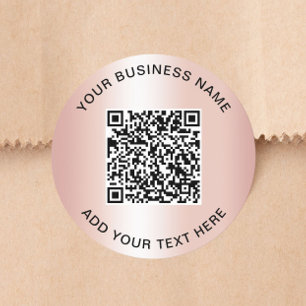 Pegatina Redonda Código QR de Negocios Rosa Dorado