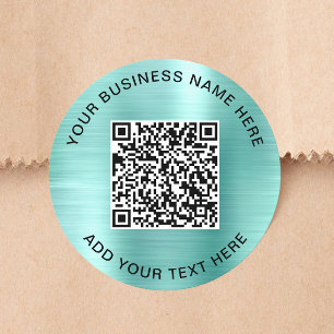 Pegatina Redonda Código QR de Negocios Verde Menta