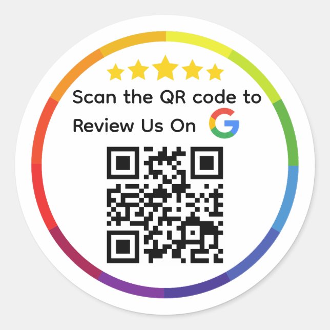 Pegatina Redonda Código QR de reseñas de Google (Anverso)