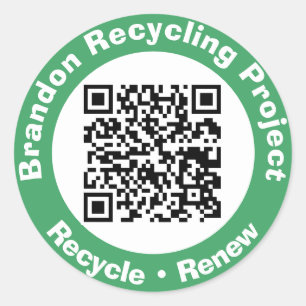 Pegatina Redonda Código QR del proyecto de reciclaje Reciclar y ren