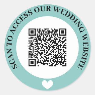 Pegatina Redonda Código QR del sitio web de boda de acceso turquesa