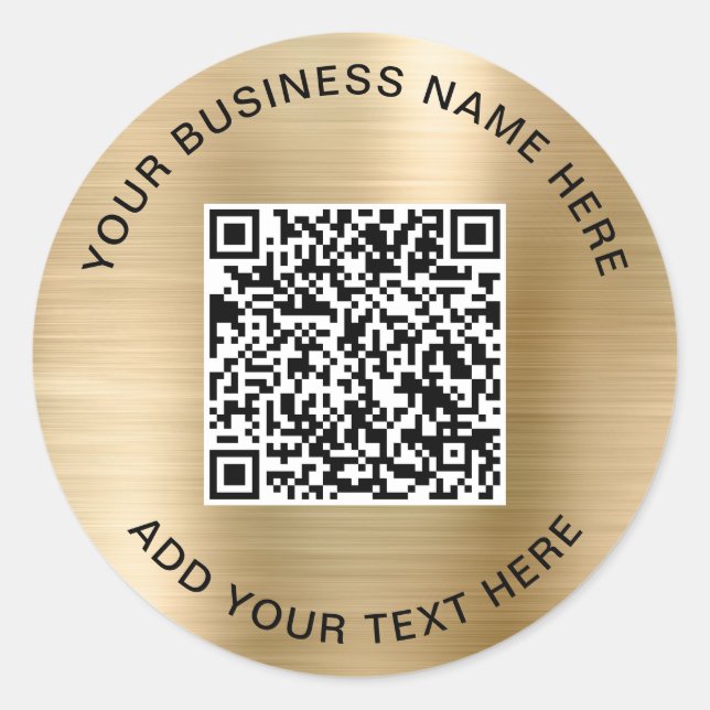 Pegatina Redonda Código QR Dorado Empresarial (Anverso)