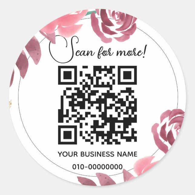Pegatina Redonda Código QR Floral de Negocio  (Anverso)