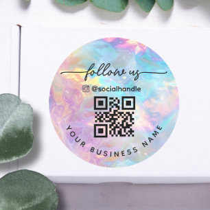 Pegatina Redonda Código QR holográfico de escritura Seguimos en ins