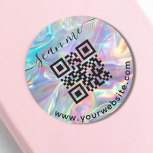 Pegatina Redonda Código QR holográfico y texto personalizado en Sti