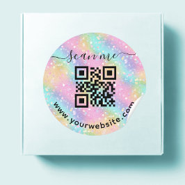 Pegatina Redonda Código QR iridiscente y texto personalizado Sticke