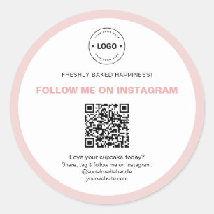 Pegatina Redonda Código QR Logo Negocio Panadería Redes Sociales