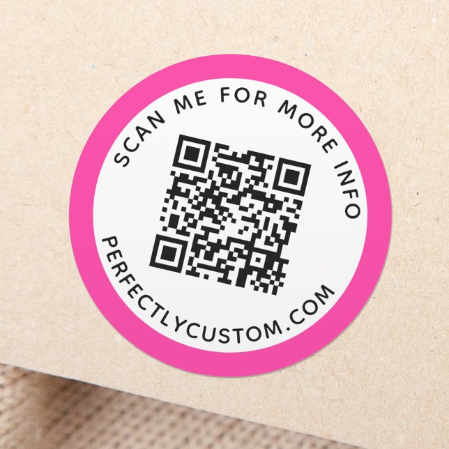 Pegatina Redonda Código QR moderno de borde rosa caliente y texto (Subido por el creador)
