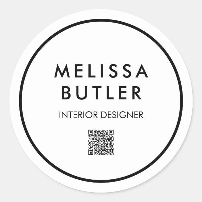 Pegatina Redonda Código QR moderno minimalista blanco (Anverso)