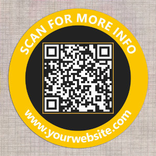 Pegatina Redonda Código QR moderno personalizado Texto Oro Blanco N