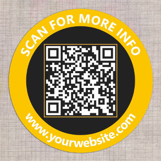 Pegatina Redonda Código QR moderno texto personalizado oro negro bl