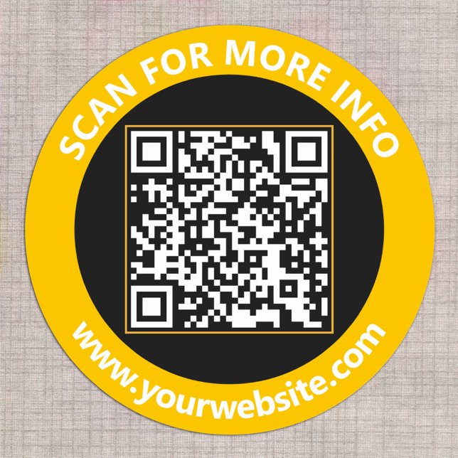 Pegatina Redonda Código QR moderno texto personalizado oro negro bl (Subido por el creador)