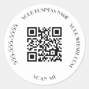 Pegatina Redonda Código QR Negocio Negro Moderno Escáner Minimalist