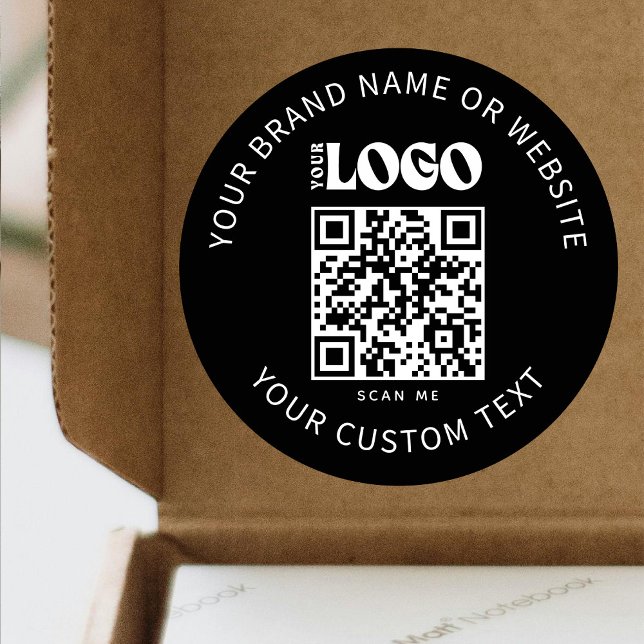 Pegatina Redonda Código QR negro de la empresa promocional de logot (Subido por el creador)