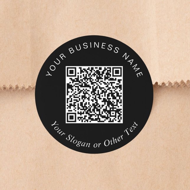 Pegatina Redonda Código QR Negro Empresarial (QR Code Business Black Classic Round Sticker)