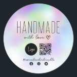 Pegatina Redonda código QR para empresas artesanales<br><div class="desc">hecho a mano con el código QR de amor,  bonito diseño de escritura negra. Se puede personalizar el texto y otras características,  incluida la forma y el tamaño.</div>