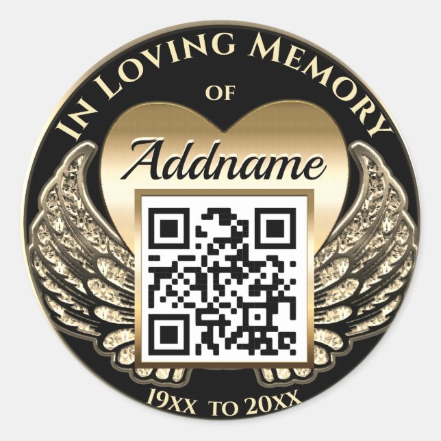 Pegatina Redonda Código QR para sitios web conmemorativos, funerale (Anverso)
