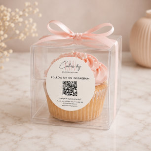 Pegatina Redonda Código QR Pastelería Tarta Monograma Logotipo Empr