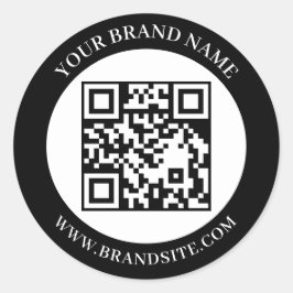 Pegatina Redonda Código QR personalizado negro y blanco diseño redo