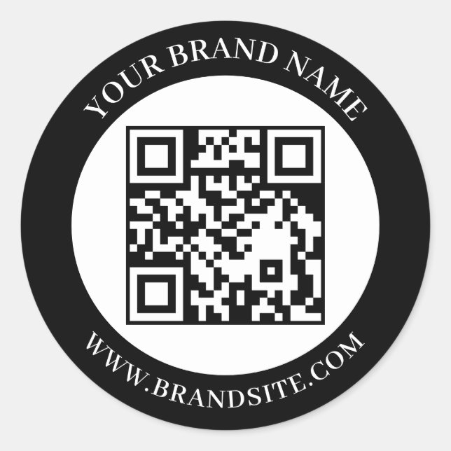 Pegatina Redonda Código QR personalizado negro y blanco diseño redo (Anverso)