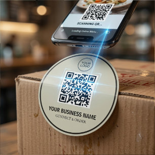 Pegatina Redonda Código QR personalizado para empresas   Logo perso