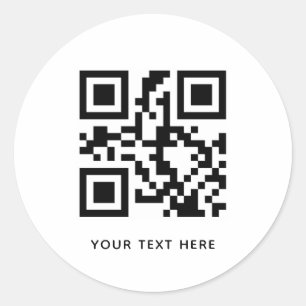 Pegatina Redonda Código QR personalizado y promoción de texto en bl