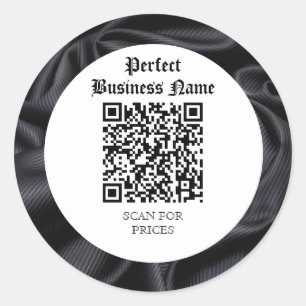 Pegatina Redonda Código QR Sencillo Marco oscuro de seda negro únic