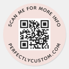 Pegatina Redonda Código QR y personalizado de texto ligero rosa de