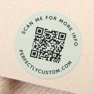Pegatina Redonda Código QR y personalizado de texto luz verde