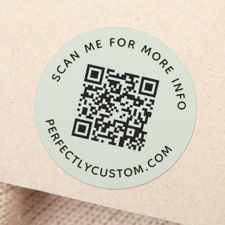 Pegatina Redonda Código QR y personalizado de texto luz verde